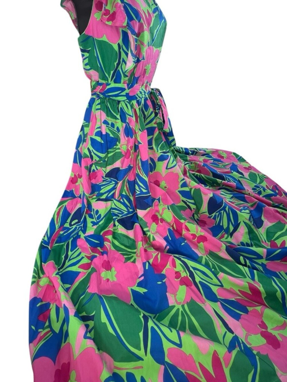 J Crew one shoulder ruffle fit flair bold color/print floral midi dress sz 20 - Picture 6 of 11
